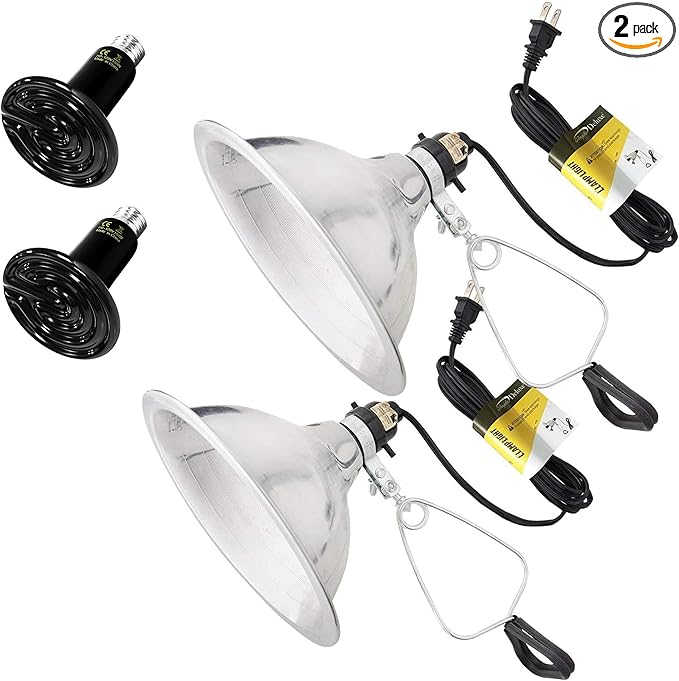 Simple Deluxe 150W Ceramic Reptile Heat Lamp Bulb & 150W Clamp Light with 8.5" Aluminum Reflector Combo for Amphibian Pets, 2-Pack