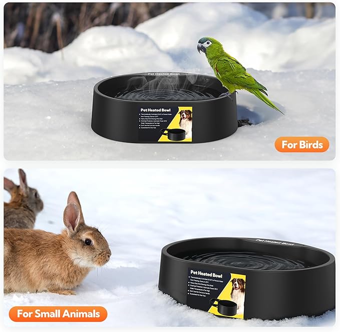 Heated Water Bowl for Dogs and Cats,Large Heated Dog Bowl with Chew Resistant Power, Waterproof Heated Pet Bowls for Outside in Winter,Provide Warmable Water for Dogs, Cats,Birds, (Black