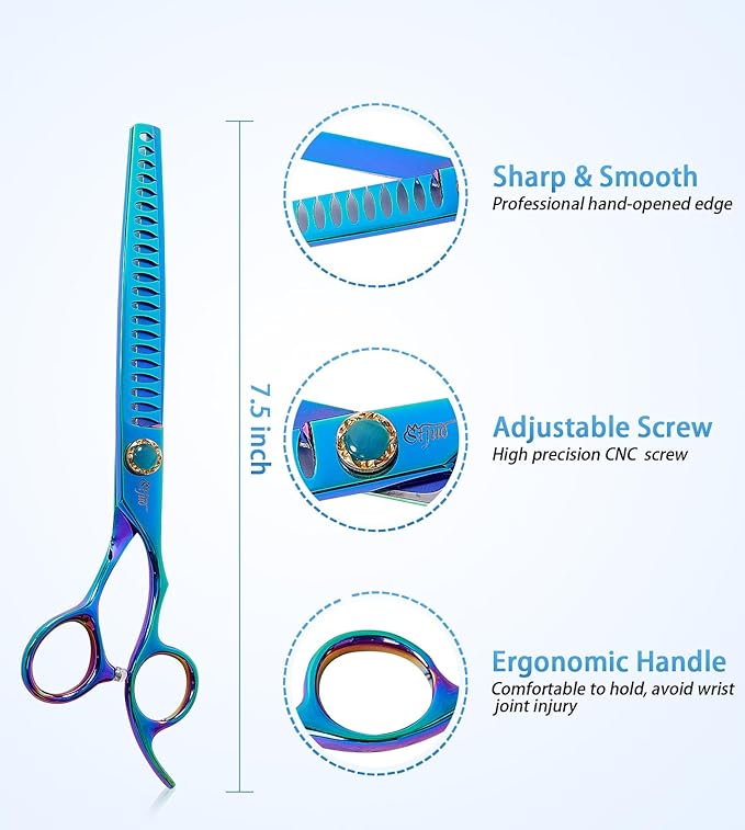 7.5'' Dog Chunker Scissors for Grooming 440C Stainless Steel Green Professional Pet Trimming Scissors Sharp Blades Cutting for Dogs and Cats Shears