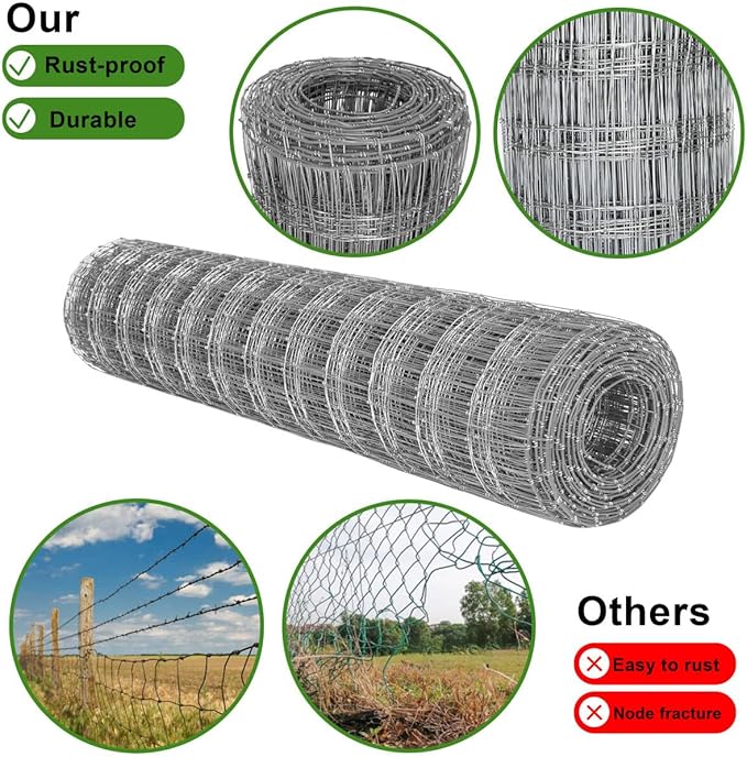 Galvanized 4x100ft Heavy Duty Horse Fence, 2x4 Inch Mesh, Rust-Resistant Metal Wire Farm Fencing for Livestock, Pasture, Garden, and Animal Containment