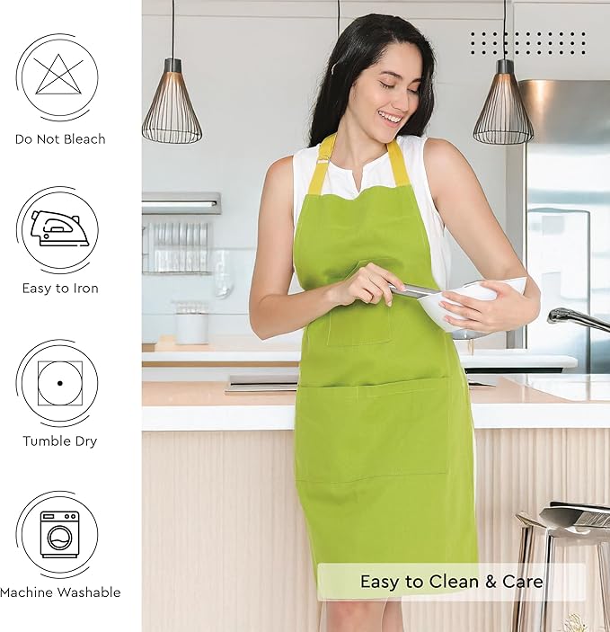 Encasa XO Adjustable Kitchen Cotton Apron With Pockets & Towel Holder Of Size 27x33 in (Lime Green) for Men & Women Chefs For Cooking & Baking in Home, Restaurants & Barbeque