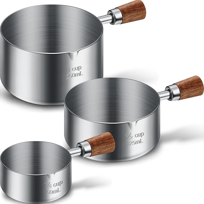 3 Pcs Dog Food Scoop 1 Cup, 1/2 Cup, 1/4 Cup Stainless Steel Pet Food Scoop Measuring Cup with short Handle for Dog Cat Rabbit Food Feeding Kitchen Gadget Utensil