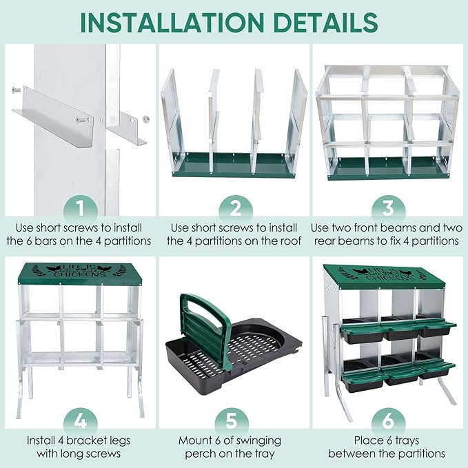 Tgeyd Nesting Boxes - 6 Holes for Laying Eggs - Chicken Brooder Box with Perch - Coops for Up to 24 Chickens