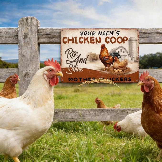 Custom Your Name Chicken Coop Tin Sign Rise And Shine Funny Farm Metal Plaque Vintage Rustic Wall Decor for Backyard Barn Farmhouse