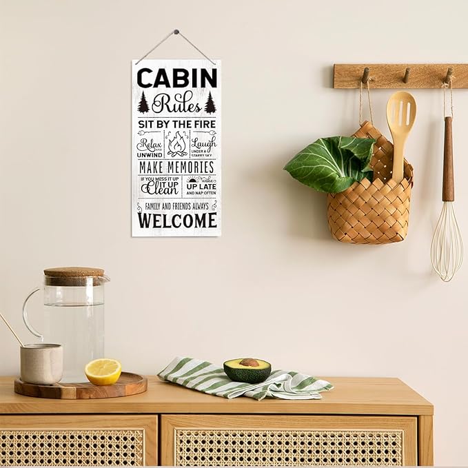 Wooden Cabin Wall Art Plaque, Welcome Sign for Cabin, Cottage, Farmhouse Door - Decorative Hanging Decor for Indoor Outdoor