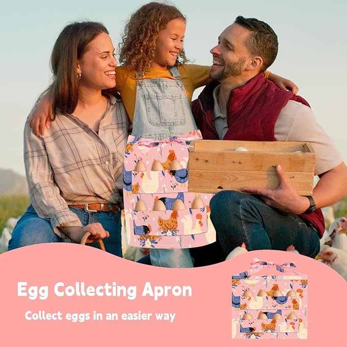 Chicken Egg Apron for Kids, Egg Collecting Apron for Fresh Eggs, Durable Canvas Chicken Aprons for Chlidren, Eggs Gathering Thanksgiving Harvest Aprons Basket with 8 Pockets