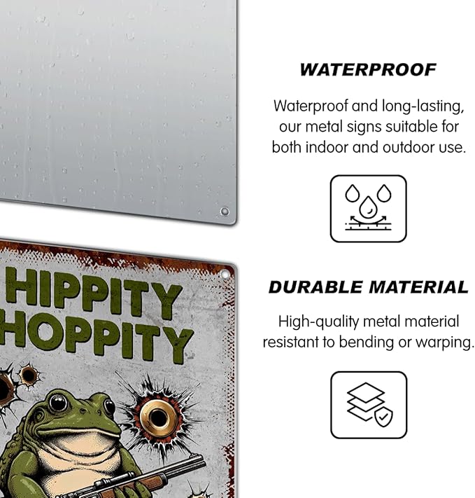 Frog Sign Funny Hippity Hoppity Get Off My Property Retro Metal Warning Wall Decor Humorous No Trespassing For Home Garden Man Cave Garage Room Bathroom 8 x 12 Inch