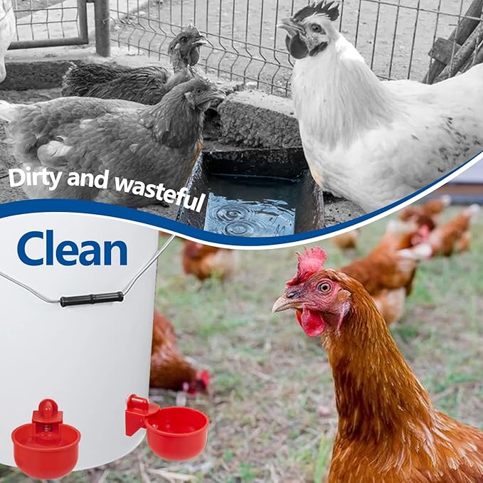Chicken Waterer Cups 4 Pack Automatic Chicken Water Cups for Poultry LANARP Float Style Gravity Chicken Watering System Poultry Water Feeder Kit Chicken Waterer 5 Gallon with Mounting Hole Opener