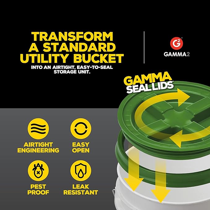 GAMMA2 Gamma Seal Lid - Pet Food Storage Container Lids - Fits 3.5, 5, 6, & 7 Gallon Buckets, Green, Made in USA (Pack of 12)