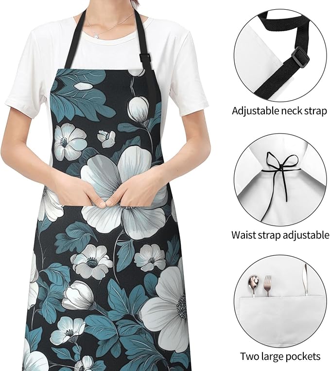 Kitchen Aprons for Men Women Waterproof Apron with 2 Pockets Skis on mountain Apron Adjustable Bib Aprons