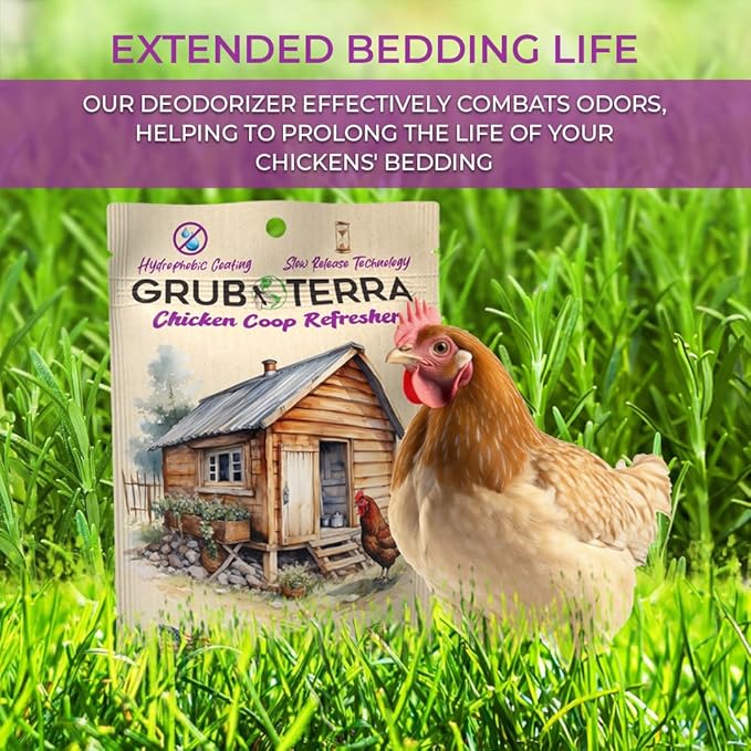 GrubTerra Chicken Coop Odor Eliminator, Coop Refresher & Litter Deodorizer – Zero Odor Neutralizer for Chicken Bedding, Sand, Nesting Pads & Runs - Rosemary & Thyme Scent