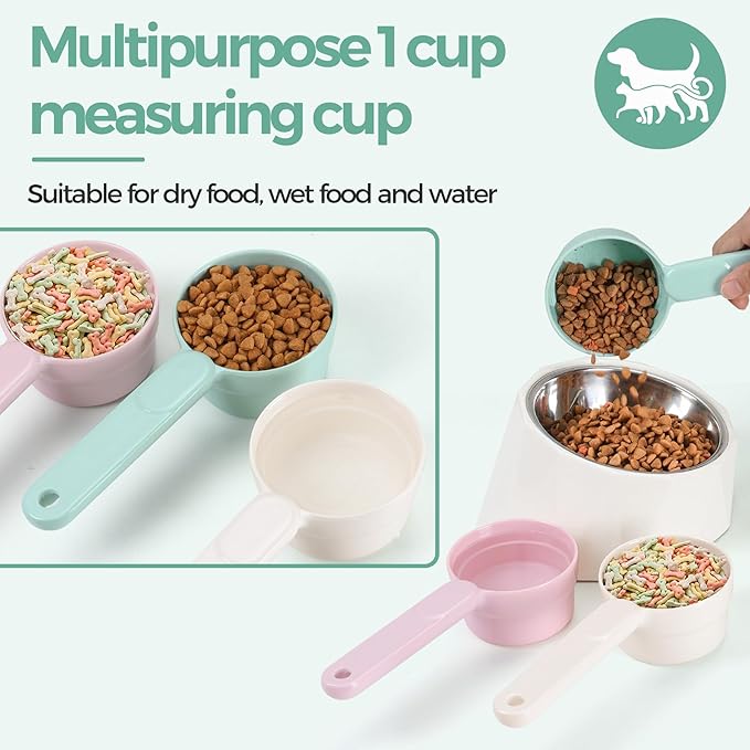 Melamine Dog Food Scoop - 1 Cup Pet Measuring Cup, Comfortable Long Handle Scoop for Dog, Cat, Ferret and Rabbit Food, Dishwasher Safe (Light Green)