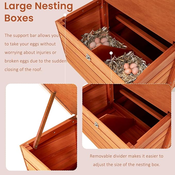 U-MAX Large Chicken Coop with Run, 123" Wooden Chicken Coop 4-6 Chickens, Outdoor Hen House with Run & Removable Trays, Outdoor Hen Fence Poultry Pet Cage for Backyard, Natural Wood
