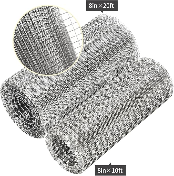 Hardware Cloth 1/4 inch 8" x 33 ft, Galvanized 23 Guage Wire Hardware Mesh, Welded Chicken Wire Fence Fencing Roll for Chicken Coop Wire, Rabbit Cage Wire, Poultry and Animal Cage Netting Screen