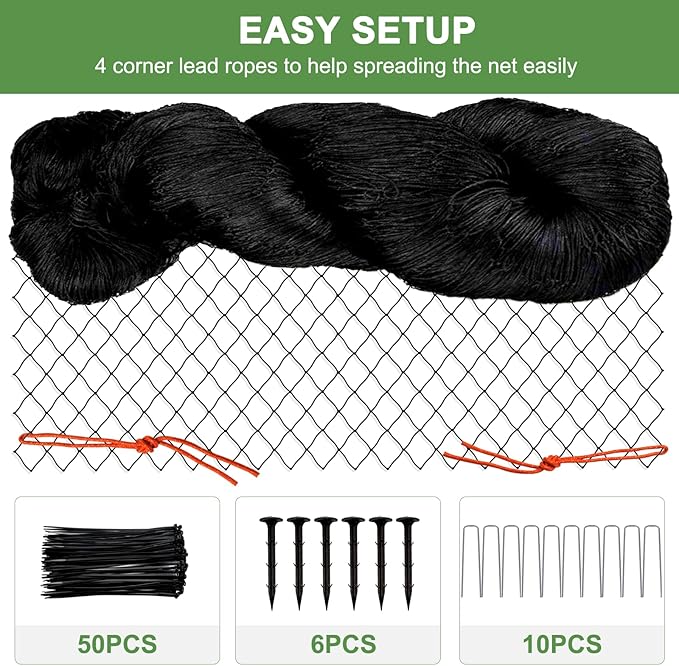 Bird Netting, Garden Netting with 3/4” Mesh Net as Poultry Netting for Chicken Coop, Heavy Duty Nylon Netting for Garden Protection, Fruit Tree Netting for Orchard Against Squirrels, Deer