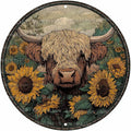 Vintage Highland Cattle Round Metal Sign Retro Sunflower Tin Sign Nostalgic Rustic Wall Decor Bedroom Living Room Cafe Yard Office Fence Door Outside Farmhouse Farm 8 * 8 In