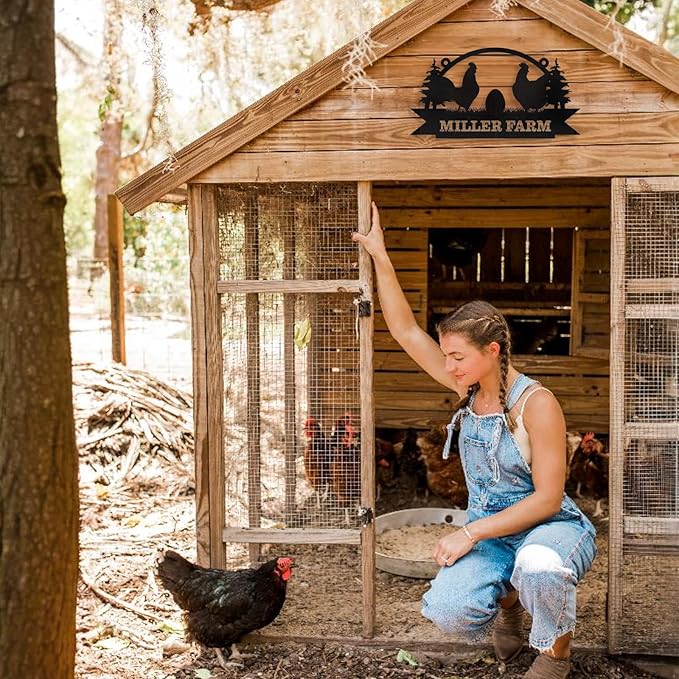 Personalized Chicken Coop Signs, Metal Funny Farm Decor, Chicken Coop Accessories, Metal Outdoor Wall Art, Custom Hen House Sign, Rustic Farmhouse Wall Decor for Farm Yard Garden Color04