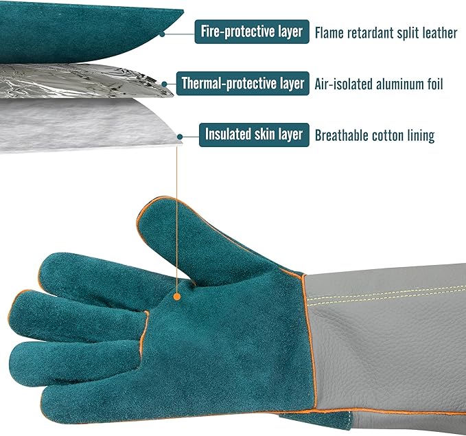 BEETRO 932℉ Heat Resistant Forge/Mig/Stick Welding Gloves for Oven/Grill/Fireplace/Furnace/Stove/Pot Holder/Wood Burner