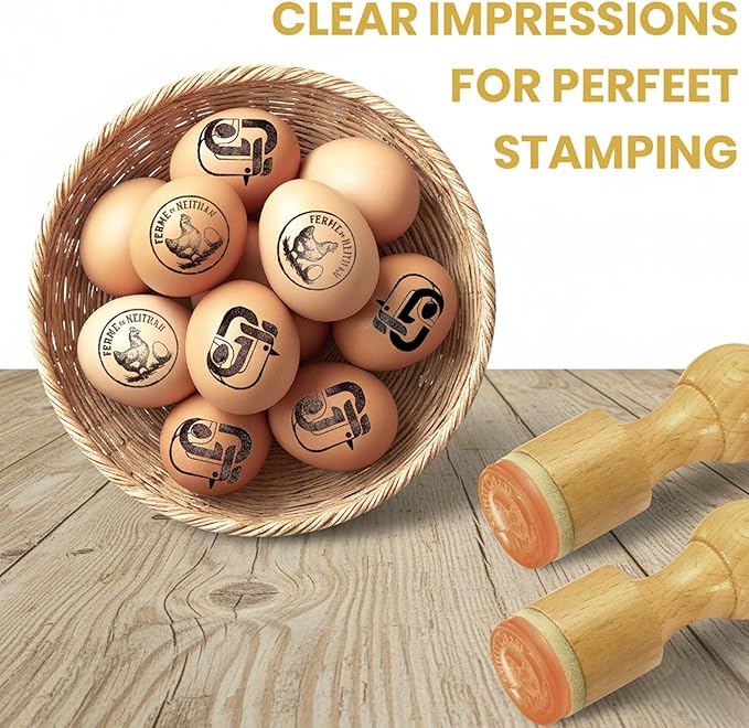 Custom Egg Stamp - Personalized Egg Branding Stamps with Ink Pad for Farm Fresh Eggs, Homemade Egg Markers, Custom Logo/Text Stamping Tool for Backyard Chickens & Small Farms