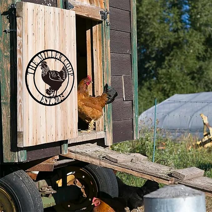 Custom Chicken Coop Metal Sign, Personalized Farmhouse Wall Decor, Vintage Fluffy Butt Hut Decor, Custom Name Sign for Farm, Gifts for Chicken Lovers