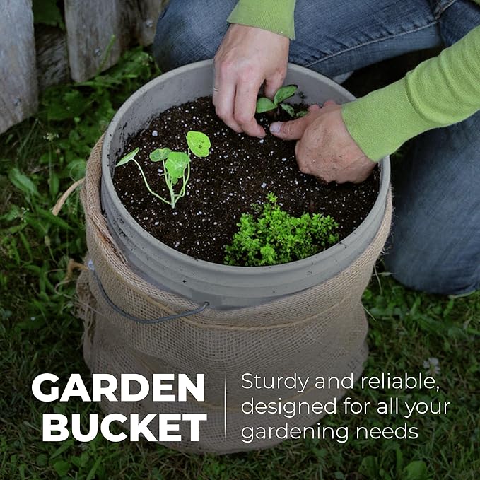 EconoHome 5-Gallon Grey Bucket Pail Container with Lid | Metal Handles with Plastic Grip for Easy Carrying | Easy Stack and Store | Heavy-Duty Extra Durable | Food Grade | BPA Free - 3 Pack