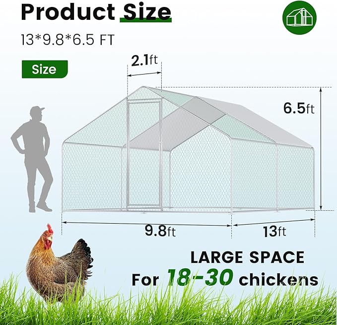 Chicken Coop Large Metal House Chickens Pen Outdoor for More Than Chickens Poultry Cage with Waterproof Cover for Rabbits Duck Walk-in Chicken Runs for Yard with Cover Outdoor