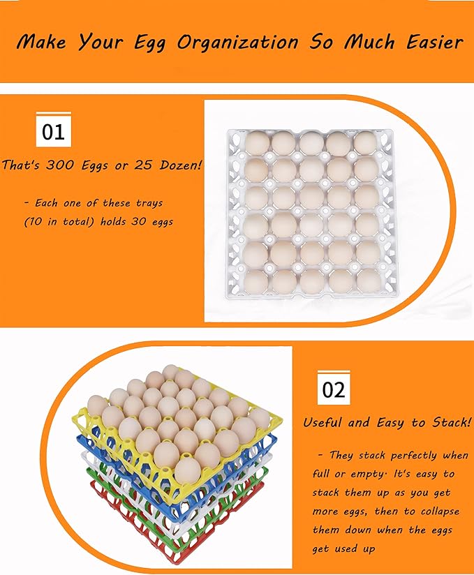10Pcs Plastic Egg Tray 30-Cell Egg Flats Egg Crates, Stackable Egg Cartons Flats for Egg Packing, Storage, Shipping Fresh Eggs