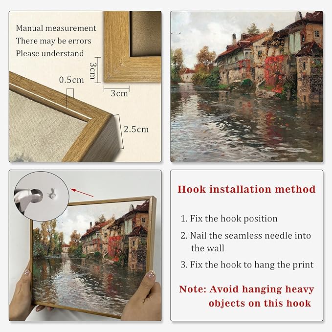 Vintage Farmhouse Framed Picture Nature Scenery Painting European Village Artwork River Village Wall Art French Landscape Canvas Colorful Farmhouse Pictures English Country Wall Art 8x10inch Framed