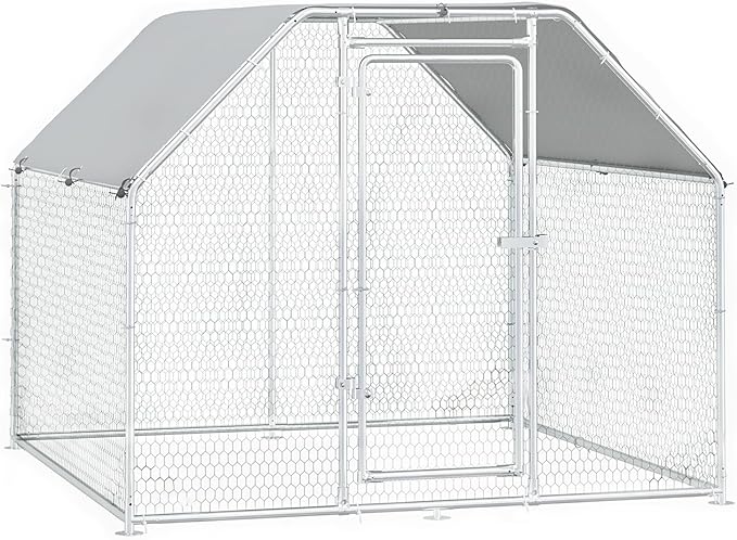 BOSSIN Metal Chicken Coop with Waterproof Cover, Poultry Cage Spire Shaped Coop, Walk-in and Heavy Duty Design, Chicken Run Duck House Resistant to Wind, rain, and UV Cover for Farm Yard Use