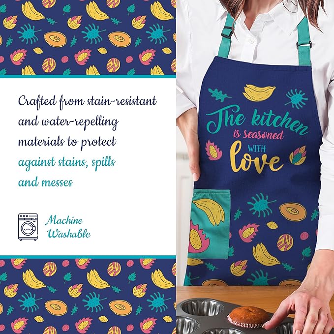 Waterproof Apron for Adults – Adjustable Fit with Deep Pockets, Stylish Cooking & Baking Apron for Women & Men