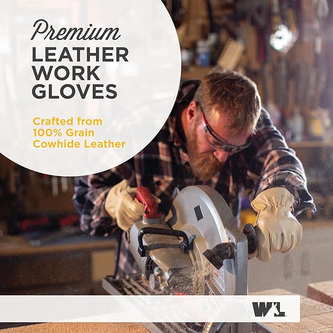 Wells Lamont Leather Work Gloves for Men – Grain Cowhide, Reinforced Palm – Ideal for Construction, Farming, Ranching – Ergonomic Fit, Keystone Thumb, Elasticized Wrist – Beige, X-Large (1130XL)