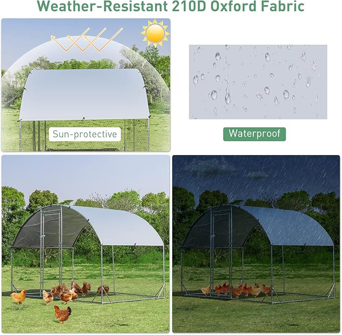 Giantex 9.2ft Metal Chicken Coop, Galvanized Walk-in Chicken Run with Waterproof Cover, Dome Shaped Poultry Cage Hen Run House Rabbits Habitat Cage for Backyard Farm Outdoor (9.2 x 6.2 ft, Dome)