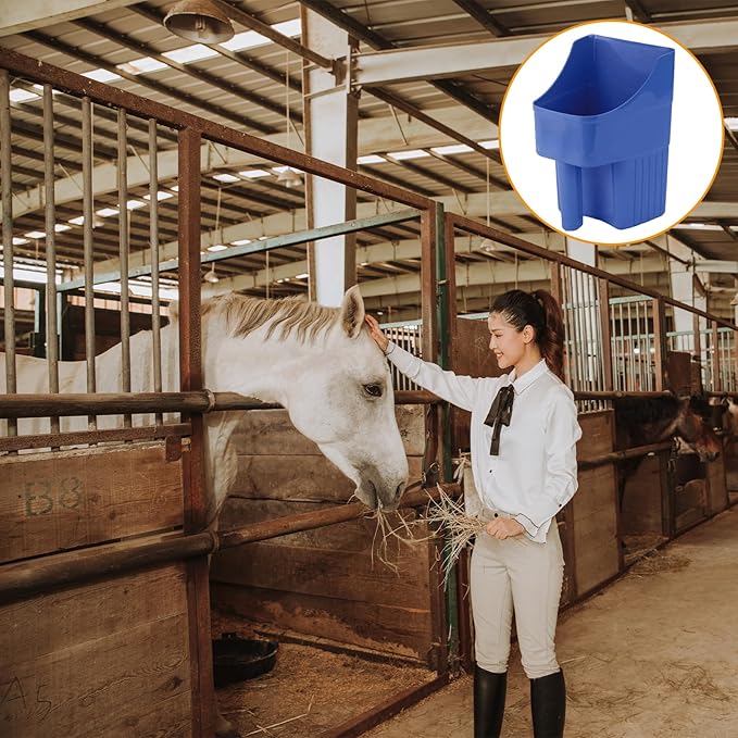 6 Pcs Plastic Enclosed Feed Scoop for Livestock Heavy Duty Grain Scoop 2 Quart Large Stackable for Horse Goat Dog Animal Ranchers Farmers (Blue)