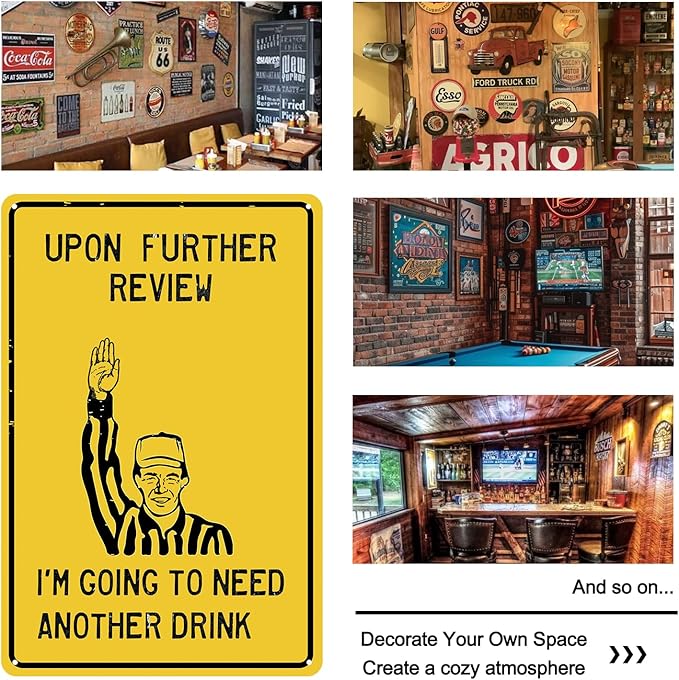 Football Decor Funny Bar Signs-Vintage Metal Signs Sports Gifts for Men Home Bar Basement Sports Pub Club Garage Decor-Upon Further Review I'm Going to Need Another Drink,8x12inch