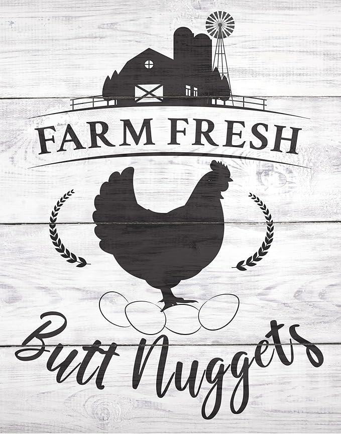 Farm Fresh Butt Nuggets - Farm Animal Chicken Coop 28x36 Unframed Print, Funny Chicken Sign for Farmhouse Decor, Rustic Country Wall Art, Kitchen Decor, Farm Fresh Eggs Wall Art, Cottagecore Style