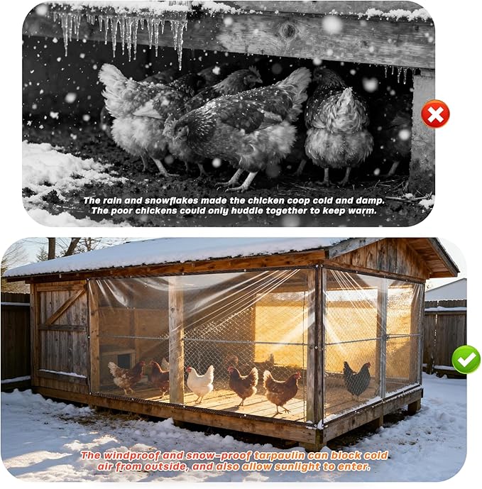 7 x 13 FT Chicken Coop Cover for Winter, Waterproof Chicken Run Tarp with Rope, Anti-Tear Chicken Coop Insulation Windproof Winterizing Cover for Porch Patio Poultry Cage