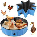 Chicken Dust Bath Tub (32'' D * 8'' H), Foldable Design, Extra-Tough PVC, Dust Bath for Chickens, Chicken Coop Lime,Chicken House Cleaner Container,Essential Chicken Coop Accessory（Blue）
