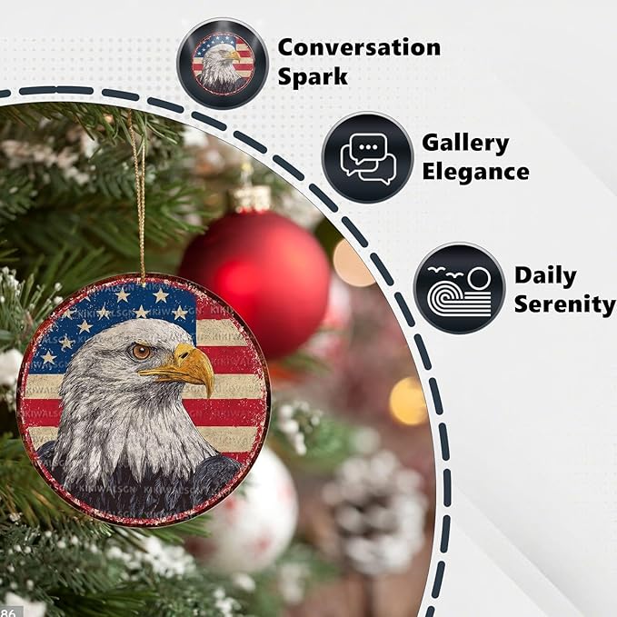 Vintage Bald Eagle Round Metal Sign Retro American flag Tin Sign Nostalgic Patriotism Wall Decor Decorations for Home Bedroom Living Room Cafe Bar Kitchen Yard Fence Door Outside 8 * 8 In
