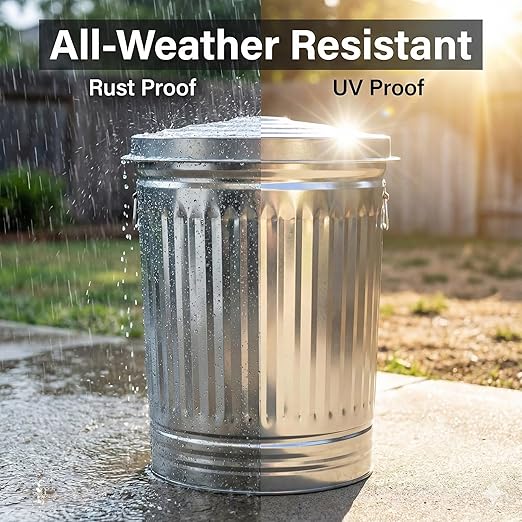31 Gallon Galvanized Steel Trash Can with Lid - Heavy Duty Outdoor Metal Garbage Bin for Pet Food, Seed & Charcoal Storage - Rodent Proof, Weather Resistant & Rust Free