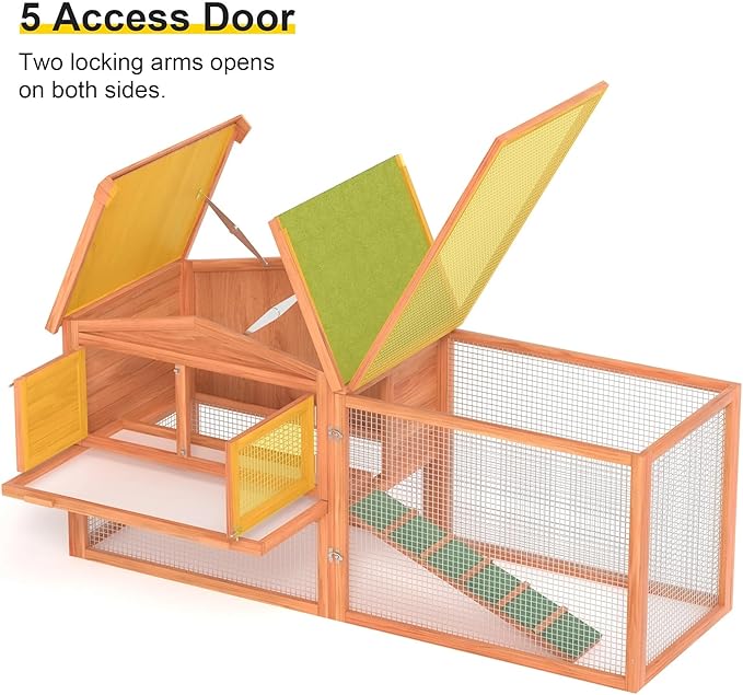 Rabbit Hutch Outdoor 2 Tier Rabbit Cage Wooden Chicken Coop with Run, Small Animal Cage with Opening Tops 60 "L x 23 "W x 23 "H
