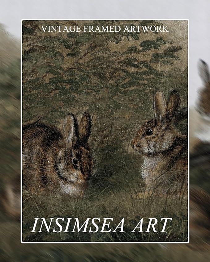 InSimSea Framed Canvas Wall Art Three Easter Rabbits with Vintage Wall Art Decor Animal Landscape Oil Painting Colorful Multicolor for Living Room, Bedroom, Office Wall Decor 8x10in