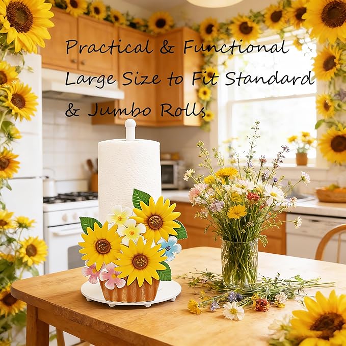 Sunflower Kitchen Decor Sunflower Gifts for Women Sunflower Paper Towel Holder Countertop Yellow Farmhouse Paper Towel Stand Cute Kitchen Decor Home Stuff Housewarming Gifts