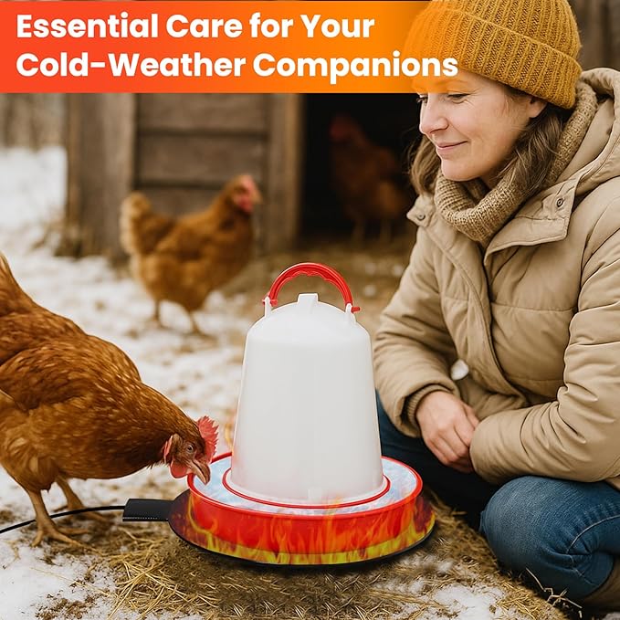Heated Chicken Waterer, 6" Waterer with Heater 1–5 Gallon, Chicken Water Heater for Winter, Heated Base for Metal or Plastic Waterers