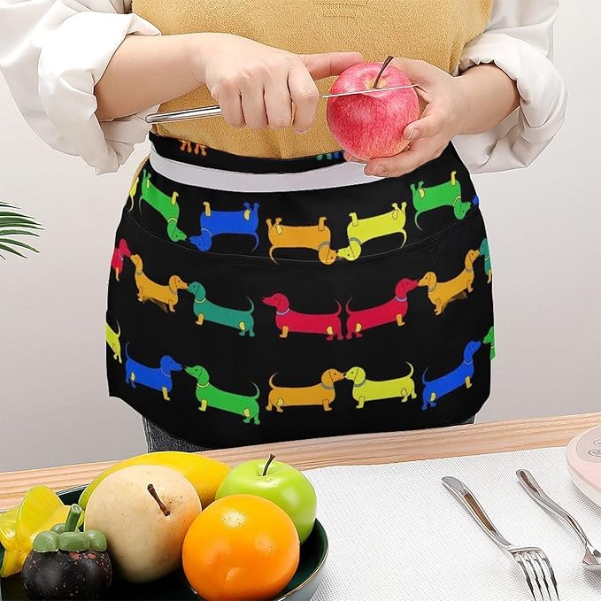 Server Waist Aprons Waitress Unisex Chef Works Half Apron with 3 Pockets