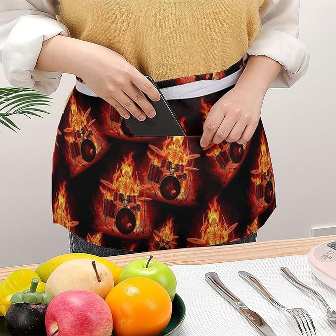 Short Aprons for Servers Unisex Chef Works Waitress Apron with 3 Pockets