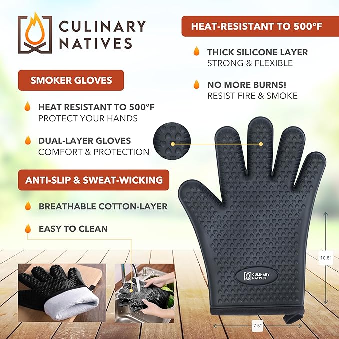 Smoker Gloves and Meat Claws | No.1 Heat Resistant BBQ Grill Gloves | Meat Shredder Claws | Thermometer | Silicone Smoker Oven Mitts & Pulled Pork Shredders | Barbecue, Grilling, Smoking, Shredding
