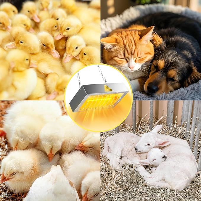 400W Chicken Coop Heater Lamp, Brooder Heat Lamp for Chickens, Adjustable Temp and Height, No Assembly Heater for Chicks Pets Livestock, 2 Pack