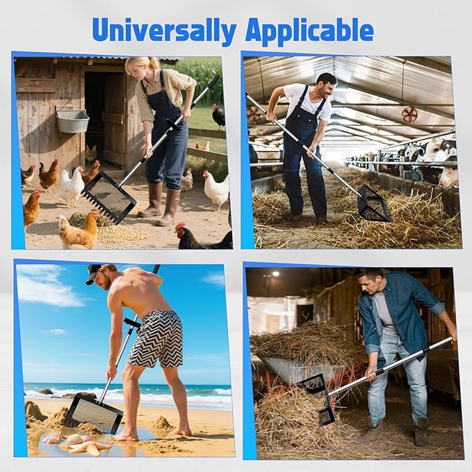 15 Inch Extra Large Chicken Poop Scooper Adjustable Scooper with Ergonomic Grip Sifting Litter Shovel Chicken Coop Scoop