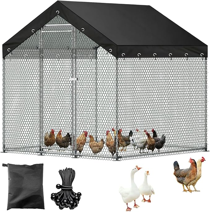 Chicken Coop Cover for 6.56x6.56ft Chicken Run 600D Waterproof Weatherproof Chicken Coops Covers UV Resistant Sunshade Heavy Duty Outdoor Replaceable Large Chicken Pen Top Covers,Only Cover,Black