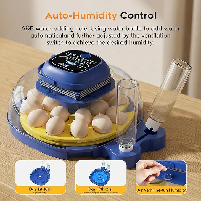 18-33 Egg Incubator for Hatching Eggs, Automatic Egg Turning, Egg Candler, Temperature/Humidity Control, Incubator for Hatching Chicken, Quail, Duck Eggs, 360° Clear View for Home, Classroom, Farm